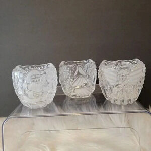 GORHAM North Pole Express‎ Set of 3 Crystal Votives 1990s with original box.